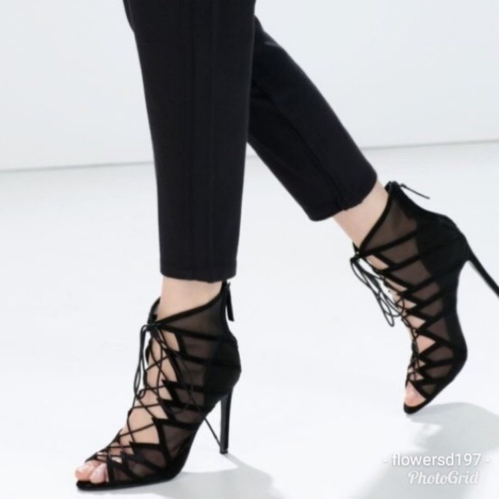 Zara mesh lace up bootie